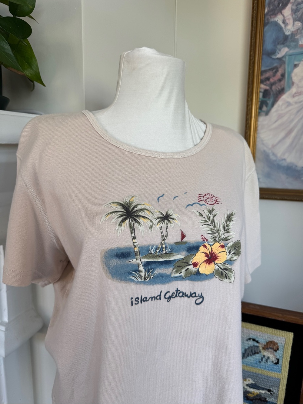 Erika Cream Tropical Palm Graphic Tee